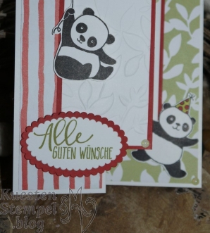Party-Pandas, Double Z Joy Fold Card, Blätter Relief, Designerpapier Allerliebst, Obstgarten, Perfekter Geburtstag, Framelits Lagenweise Ovale, Tuttifrutti, Stampin' Up, Kuestenstempel.blog