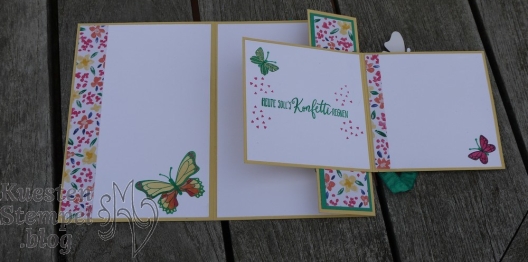 Double Flap Fold Card, Voller Schönheit, Schmetterlingsglück, Stickmuster, Garten-Impressionen, Perfekter Geburtstag, Handstanze Sonne, Stampin' Up, Kuestenstempel.blog